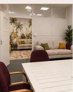From conference room into family room