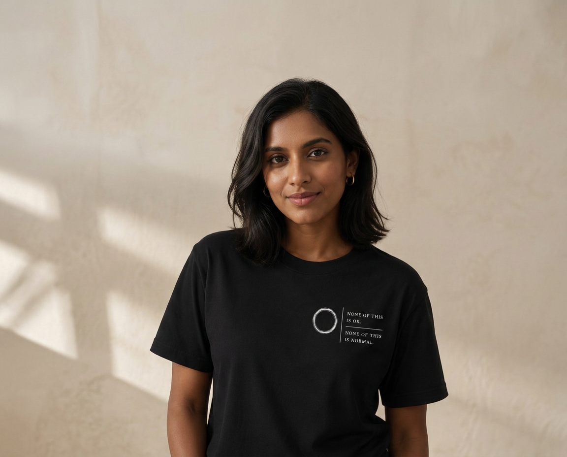 None Of This Is OK, Unbroken Circle design on a black garment